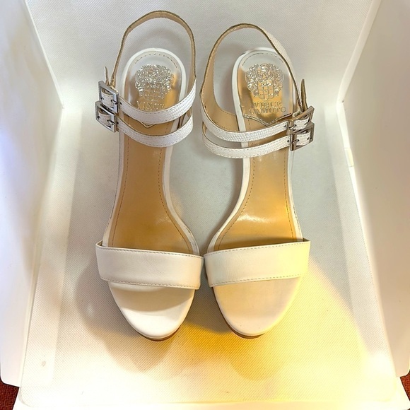 Vince Camuto Strappy White Stilettos with Stacked Wood Heel Sz 9.5 - EUC - Picture 8 of 13